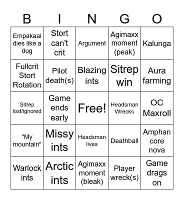 Hunt for the Headsman Bingo Card