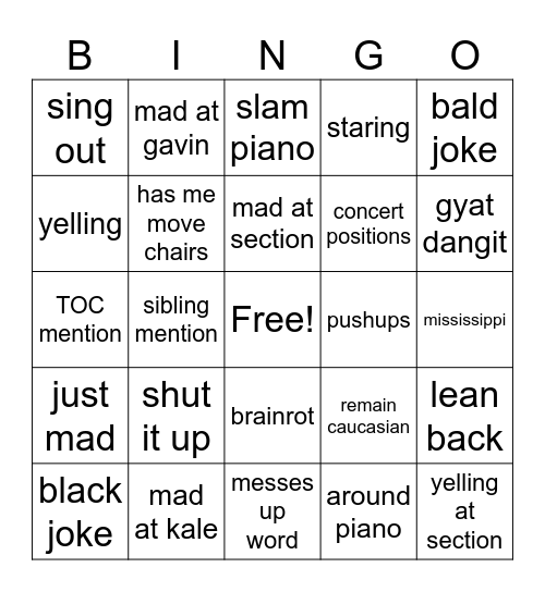 Mr B bingo Card