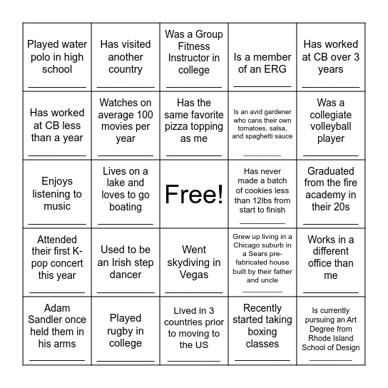 Find Someone Who... Bingo Card