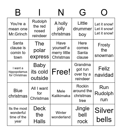 Christmas song bingo! Bingo Card