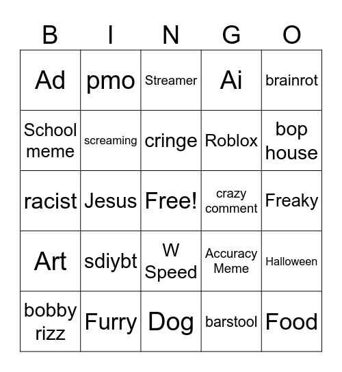 Tiktok Bingo Card