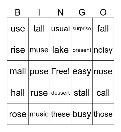 (s) = /z/ Bingo Card