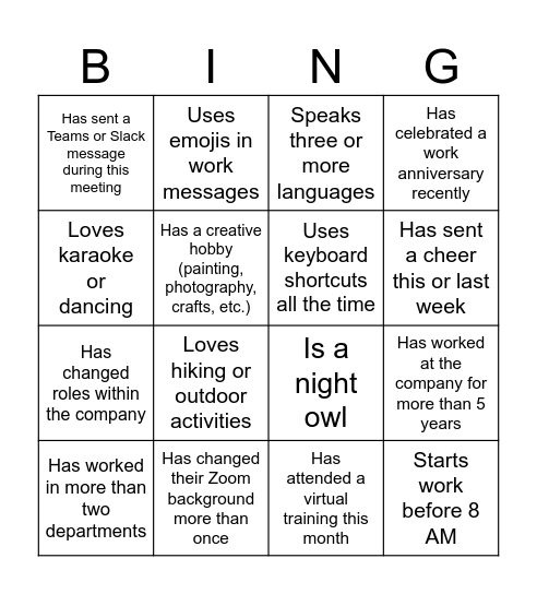Let's Connect. Find someone who... Bingo Card
