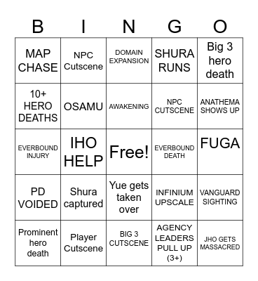 Shura Incident Bingo Card