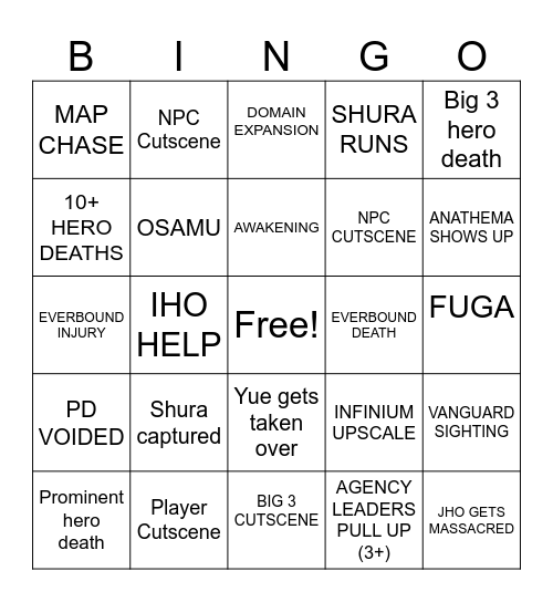 Shura Incident Bingo Card
