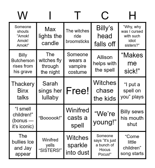 HOCUS POCUS BINGO Card