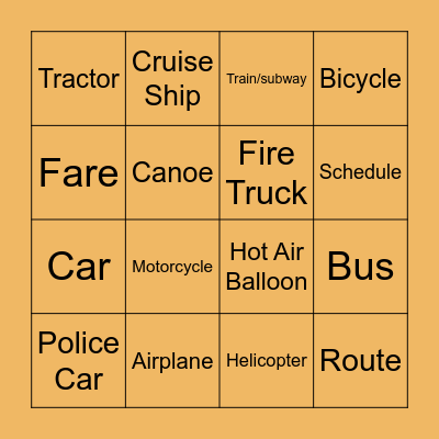 Transportation BINGO Card