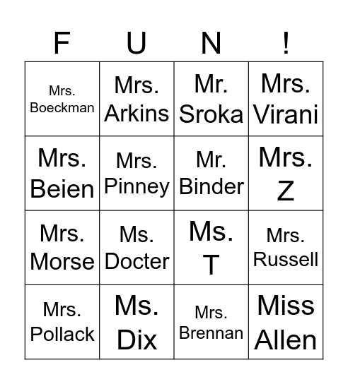 Guess That Teacher Bingo Card