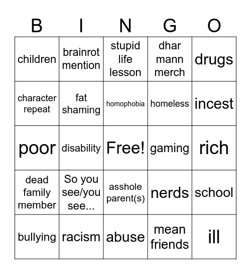 Dhar Mann Bingo Card