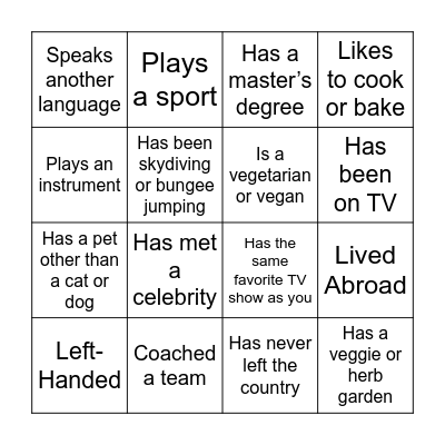 Icebreaker Bingo Card