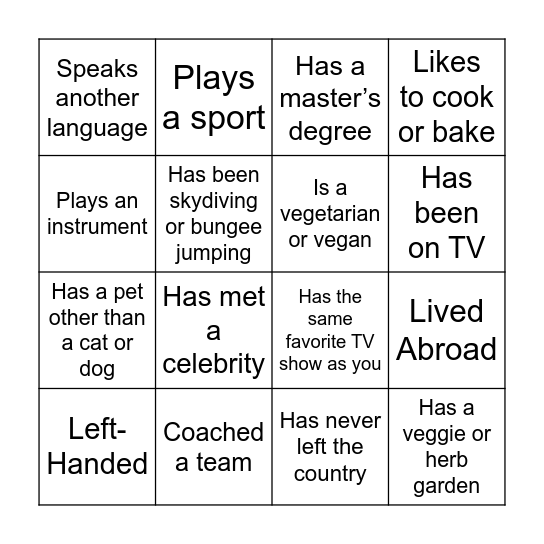Icebreaker Bingo Card