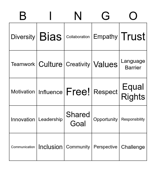 Leadership In a Diverse Society Bingo Card