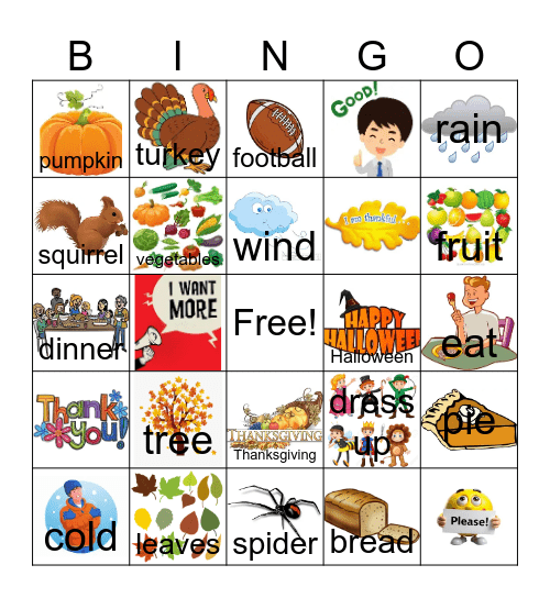 Fall  Words Bingo Card