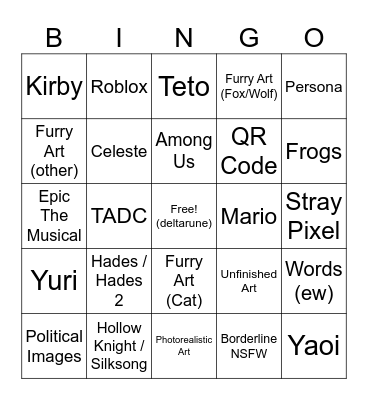 W/Place Bingo Card