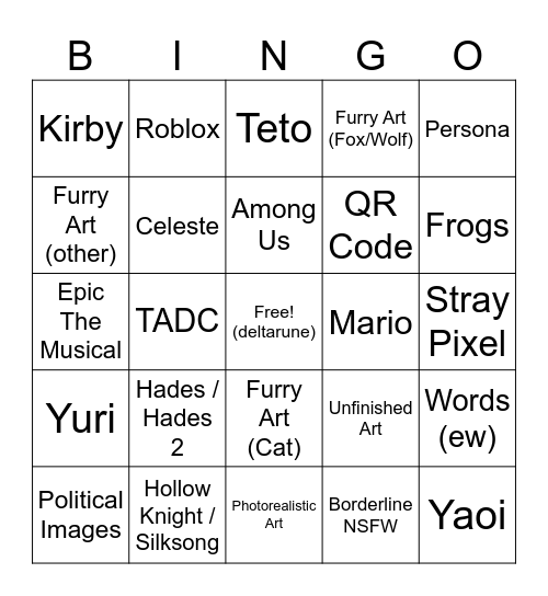 W/Place Bingo Card