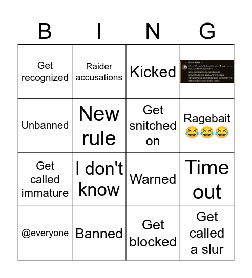Raideddd Bingo Card