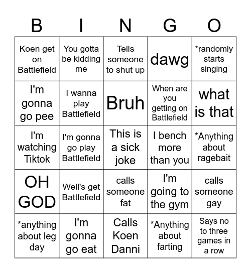 Cooper Bingo Card