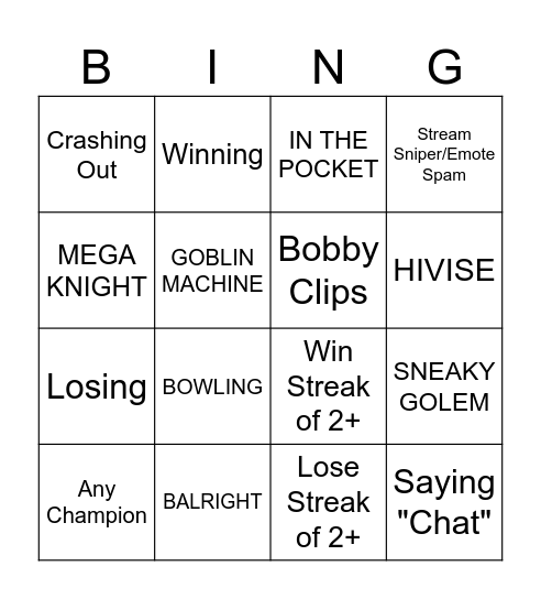 JYNXZI BING Bingo Card