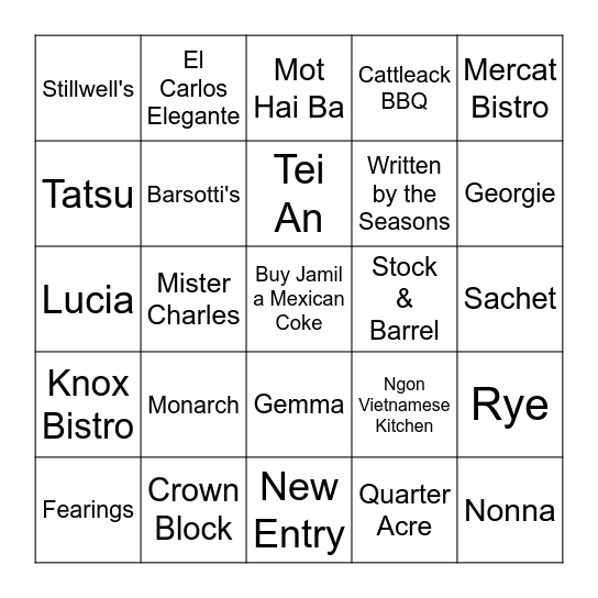 Michelin Bingo Card