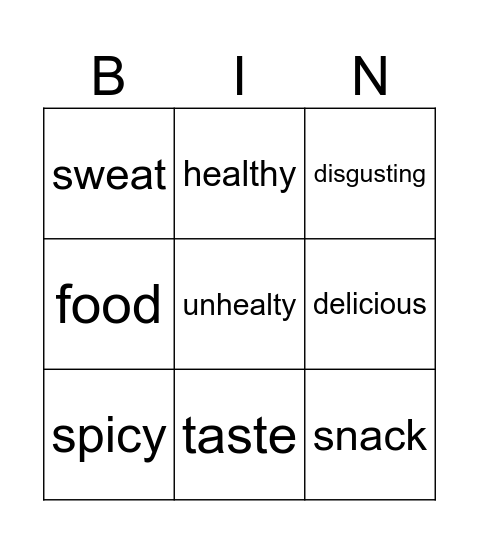 food adjectives Bingo Card