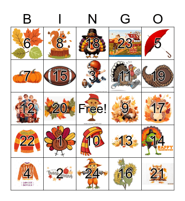 Thanksgiving Bingo Card
