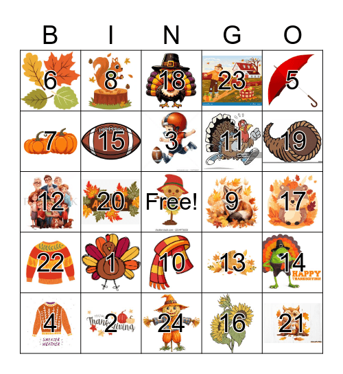 Thanksgiving Bingo Card