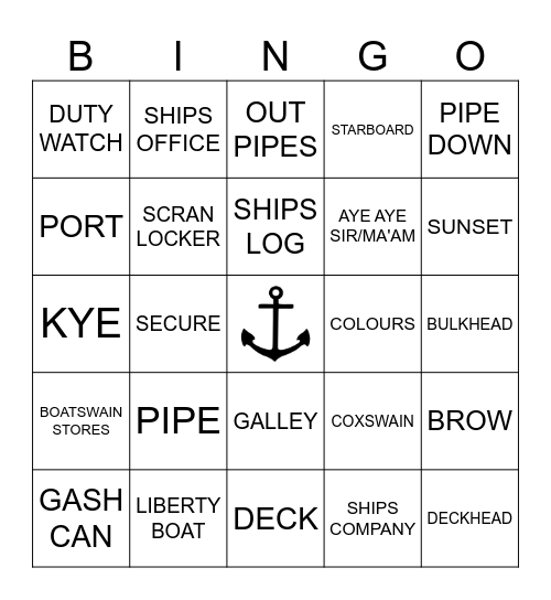 NAVAL TERMINOLOGY Bingo Card