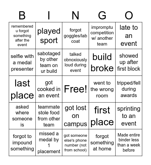 scioly bingo Card