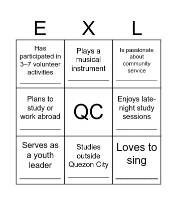 EXCEL Bingo Card