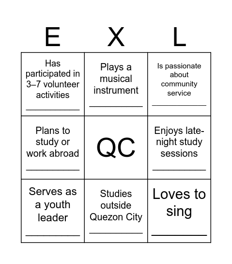 EXCEL Bingo Card