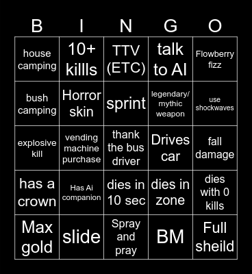 Fortnite Bingo Card