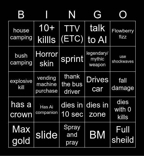Fortnite Bingo Card