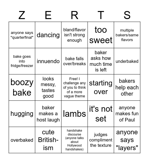 2025 Dessert Week Bingo Card