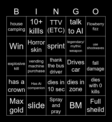 Fortnite Bingo Card