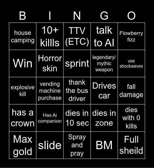 Fortnite Bingo Card
