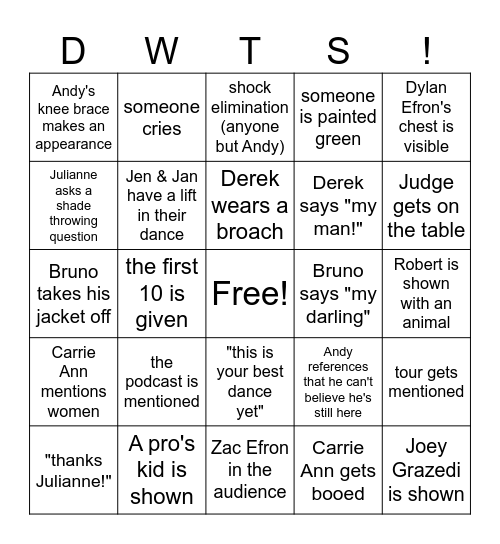KEN BDAY x DWTS! Bingo Card