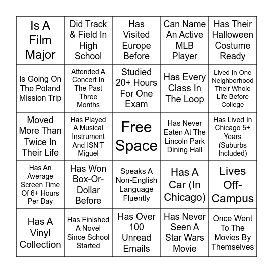 Find Someone Who... Bingo Card