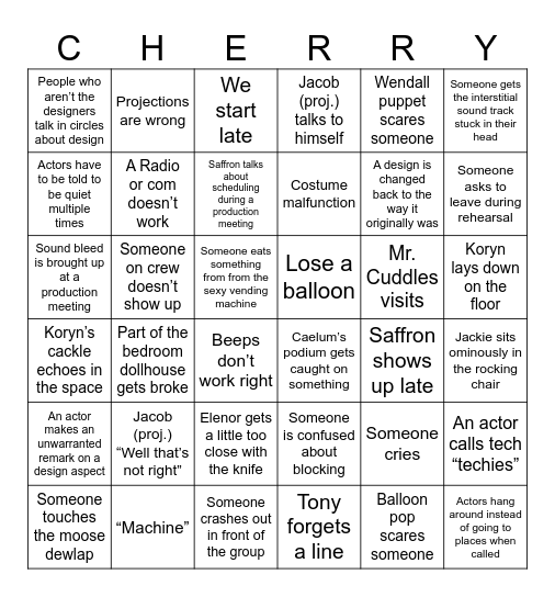 Cherryfield Dress Bingo Card