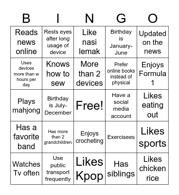 Ice breaker Bingo Card