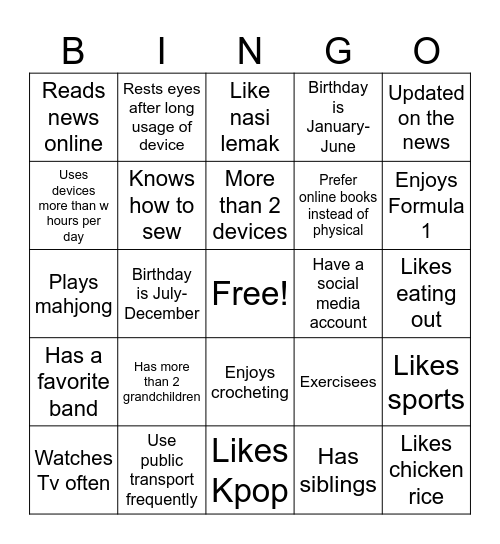 Ice breaker Bingo Card
