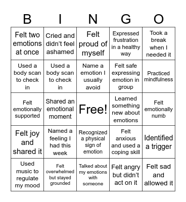 SESSION #2: EMOTIONS Bingo Card