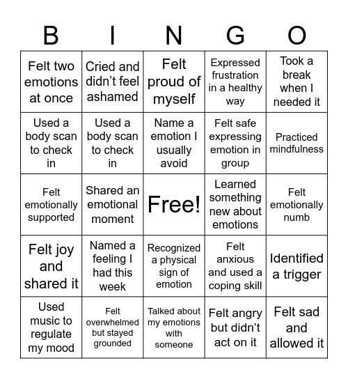 SESSION #2: EMOTIONS Bingo Card