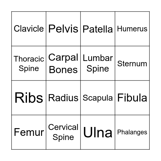 BONE BINGO Card