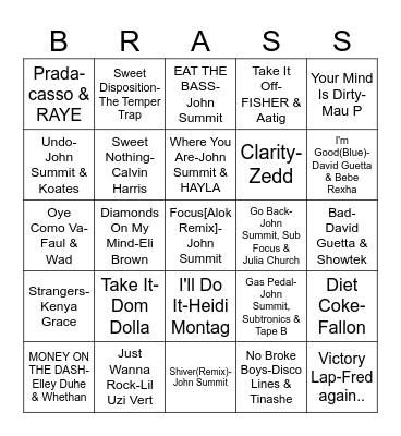Music Bingo 8 Bingo Card