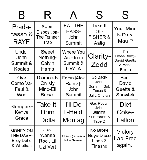 Music Bingo 8 Bingo Card