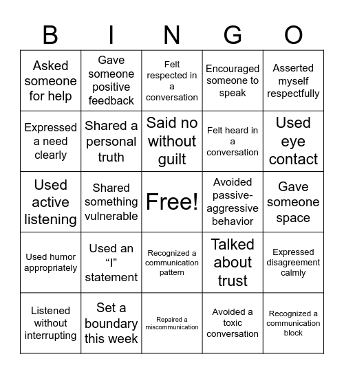 SESSION #3: COMMUNICATION Bingo Card