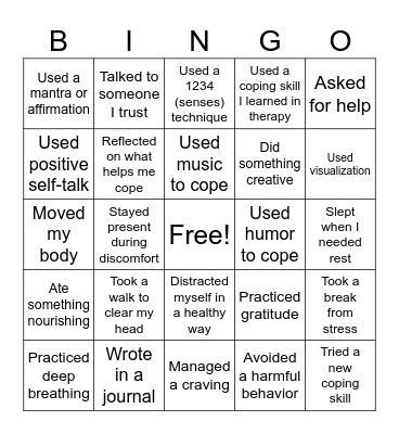SESSION #4: COPING SKILLS Bingo Card