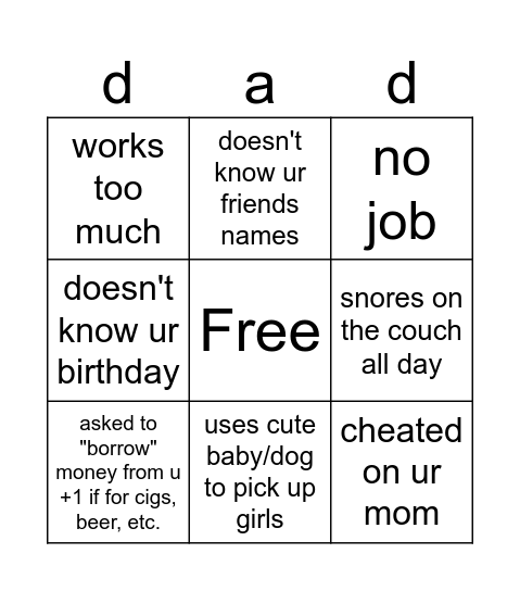 bad dad bingo Card