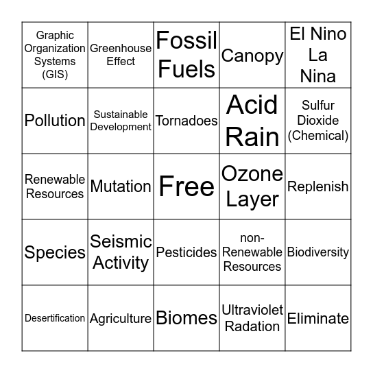 People & Nature Bingo Card