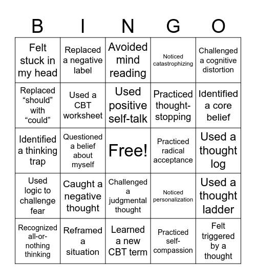 SESSION #8: DISTORTED THOUGHTS & CBT Bingo Card
